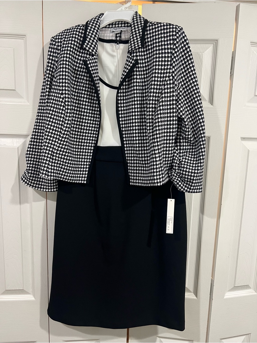 Classic Black & White Houndstooth Skirt Set